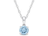 1.00 Carat (ctw) Blue Topaz Solitaire Pendant Necklace in Sterling Silver with Chain